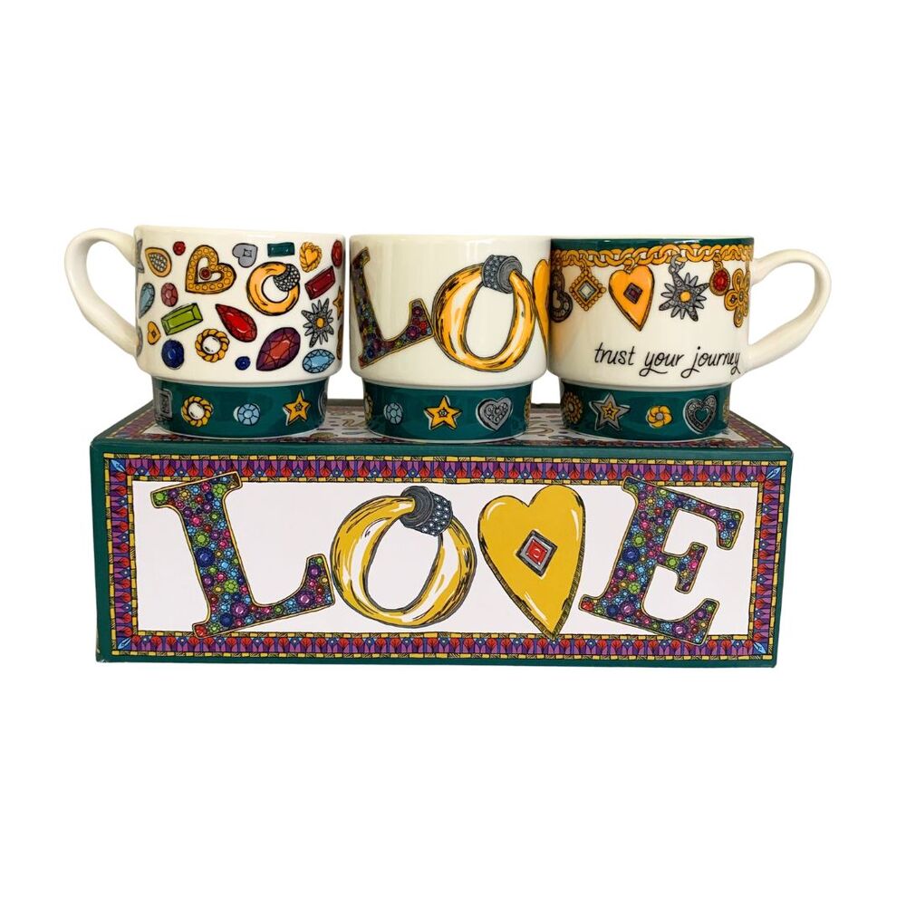 Brighton LOVE Stackable Mugs Set of 3 Trust Your Journey with Box